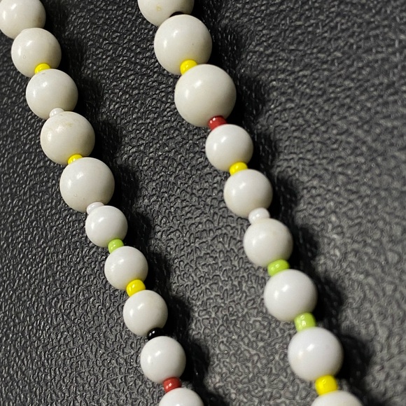 Vintage Inspired White Bead Necklace w/ Rainbow Micro Spacers - Picture 3 of 5